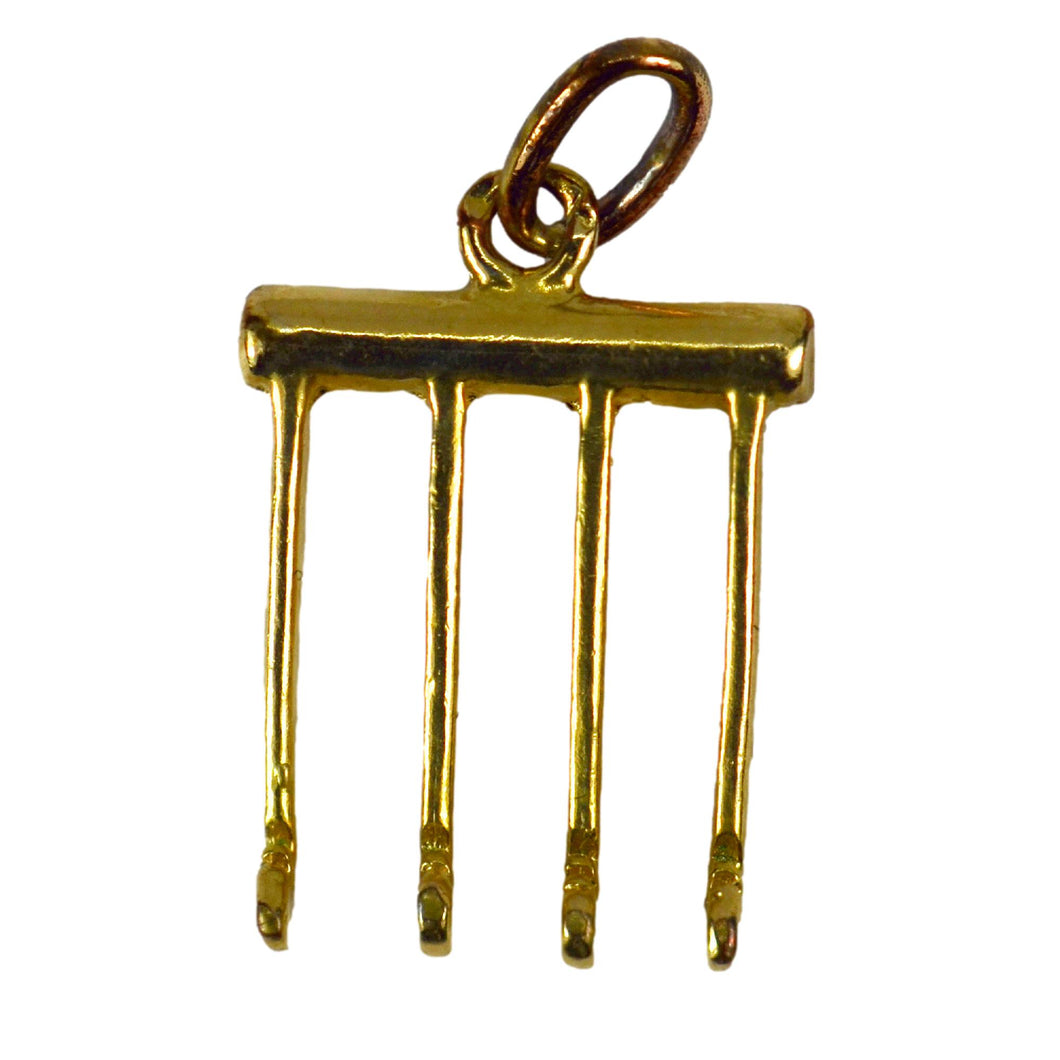 French 18K Yellow Gold Rake Head Charm Pendant
