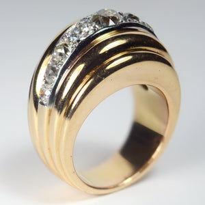 French 1940s Diamond Gold Platinum Ridged Dome Ring
