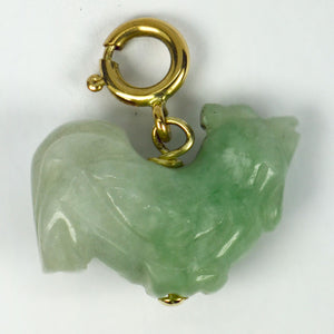 Carved Green Jade Rooster 9K Yellow Gold Charm Pendant