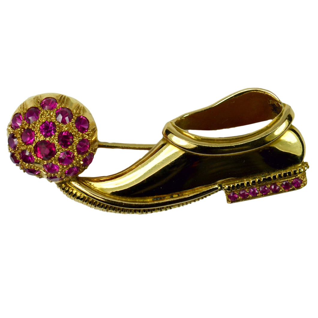 14 Karat Yellow Gold Ruby Tsarouchi Shoe Brooch