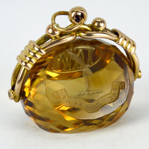 Large Citrine Yellow Gold Spinning Fob Charm Pendant
