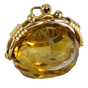 Large Citrine Yellow Gold Spinning Fob Charm Pendant