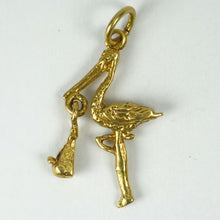 Load image into Gallery viewer, 9K Yellow Gold Stork with Baby Charm Pendant
