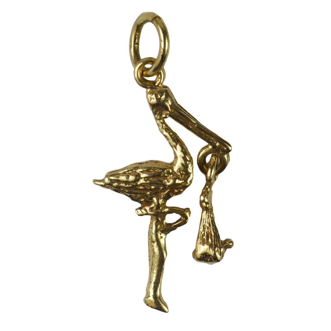 9K Yellow Gold Stork with Baby Charm Pendant
