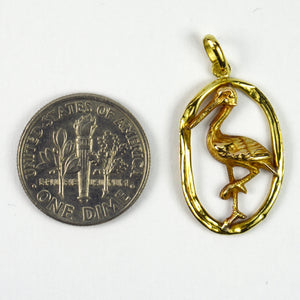 French 18K Yellow Rose Gold Stork Charm Pendant