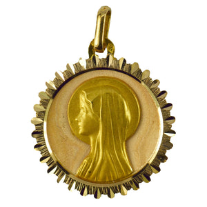 French Virgin Mary 18K Yellow Gold Medal Pendant