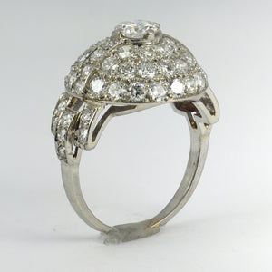 French Art Deco White Diamond Platinum Target Dome Ring