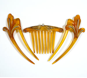 Pair of Antique Tortoiseshell Pearl hair combs