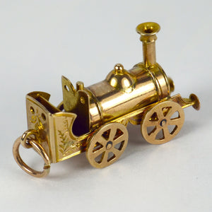 Steam Train Engine 9K Yellow Gold Charm Pendant