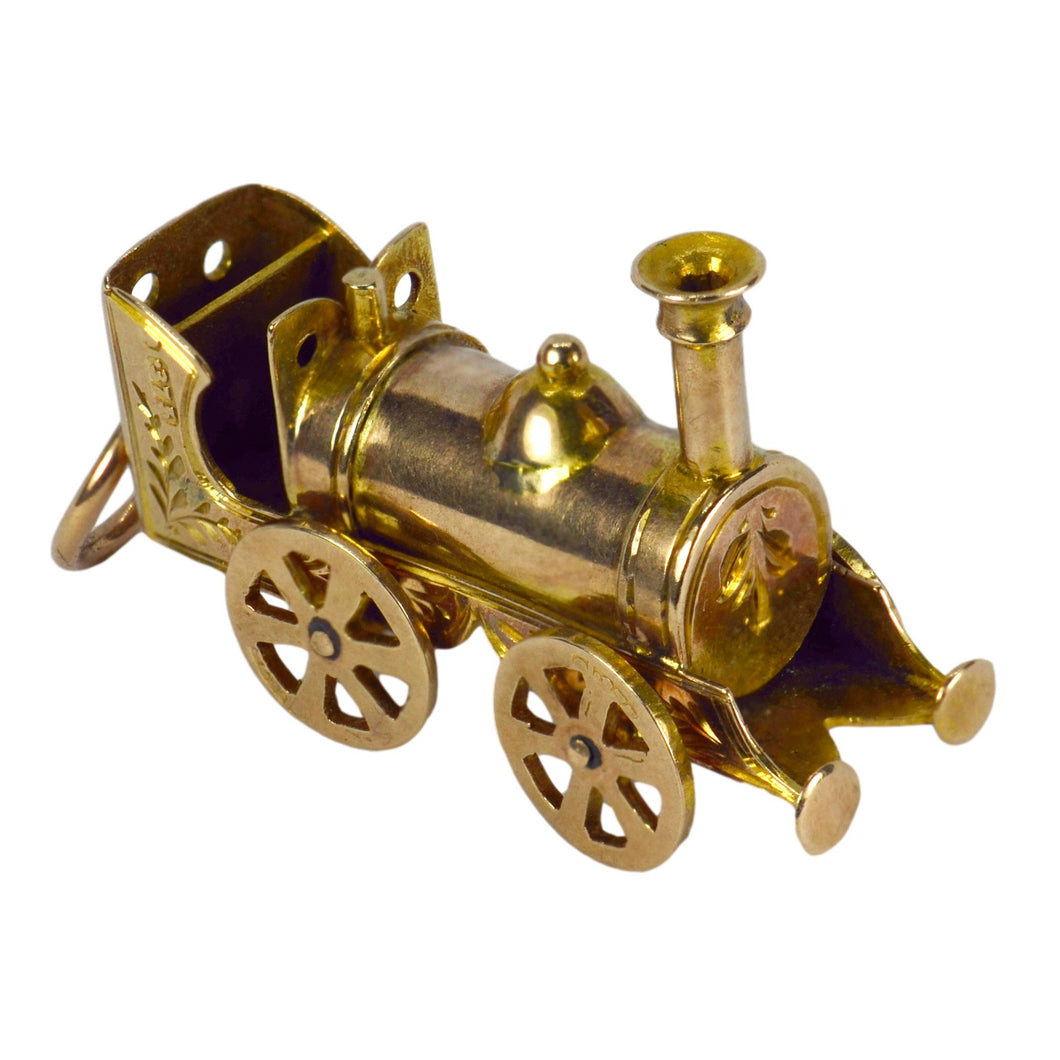Steam Train Engine 9K Yellow Gold Charm Pendant