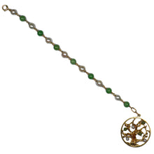 Load image into Gallery viewer, Yellow Gold Pearl Green Nephrite Jade Tree of Life Charm Bracelet Pendant
