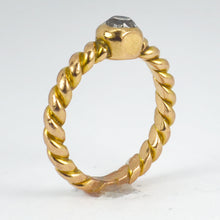 Load image into Gallery viewer, 18K Yellow Gold White Diamond Twisted Solitaire Pinky Ring
