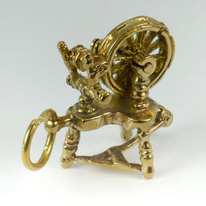 9K Yellow Gold Mechanical Spinning Wheel Charm Pendant