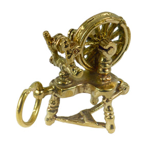 9K Yellow Gold Mechanical Spinning Wheel Charm Pendant